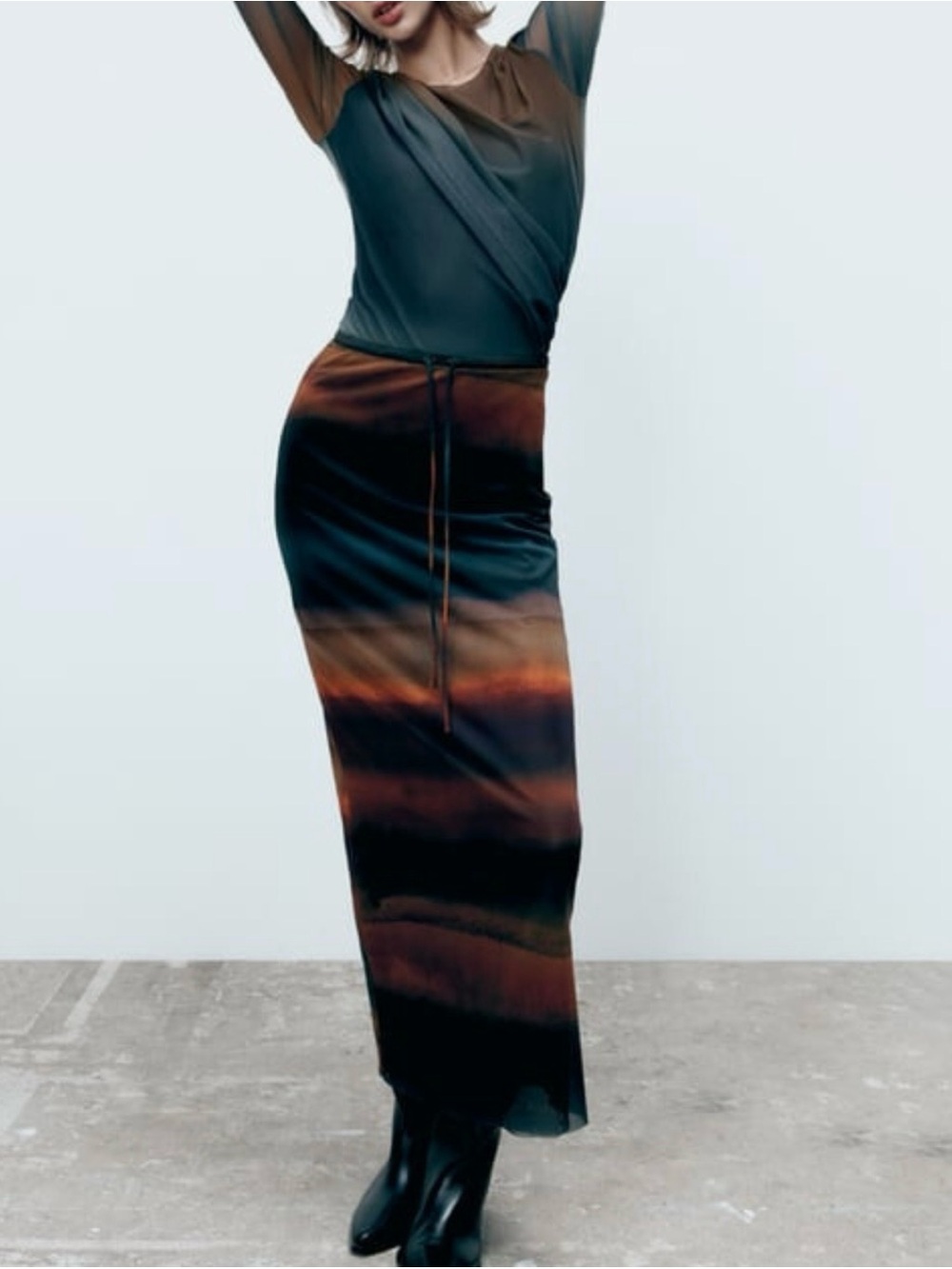 ZARA Printed Tulle Maxi Skirt